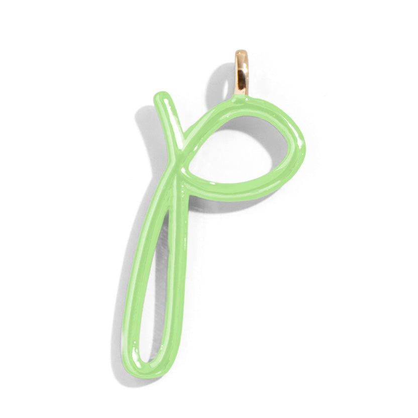 Custom Matcha Green Enamel Script Letter Charm - P