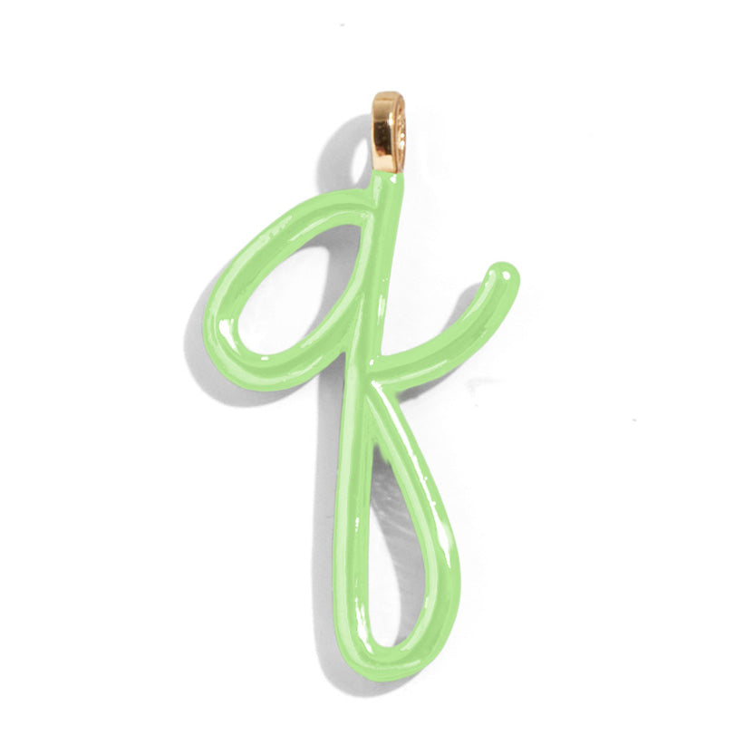 Custom Matcha Green Enamel Script Letter Charm - Q