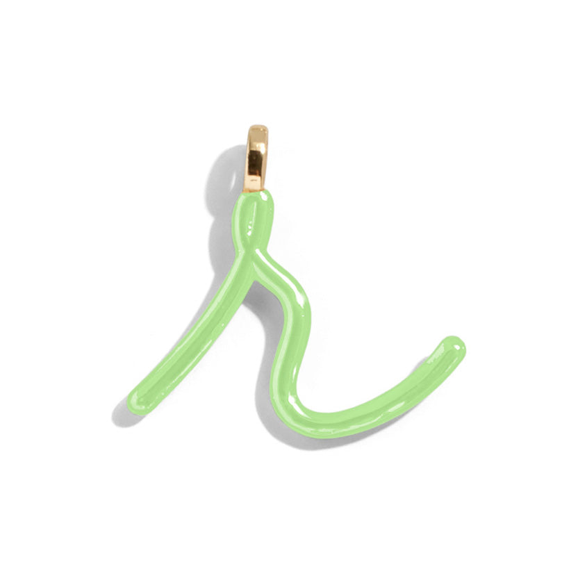 Custom Matcha Green Enamel Script Letter Charm - R