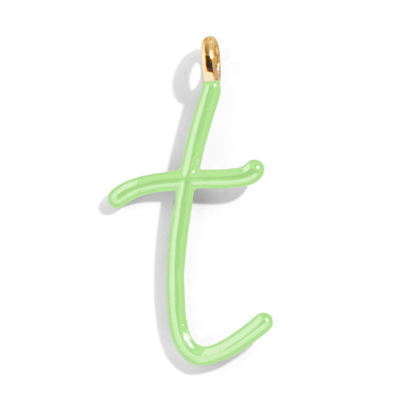 Custom Matcha Green Enamel Script Letter Charm - T