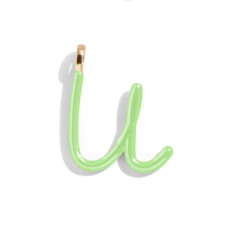 Custom Matcha Green  Enamel Script Letter Charm - U