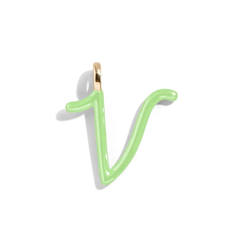 Custom Matcha Green Enamel Script Letter Charm - V