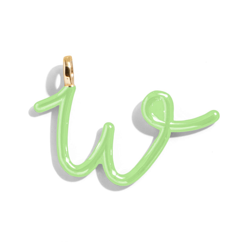 Custom Matcha Green Enamel Script Letter Charm - W