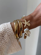 Natalia Wavy Hinge Bangle Set - Gold
