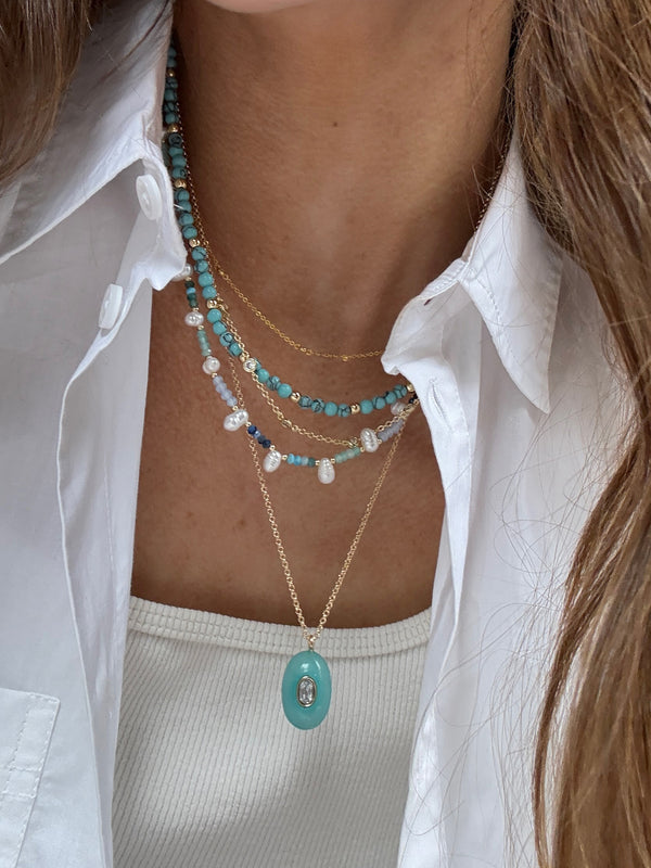 Aura Semi-Precious Pendant Necklace - Light Blue