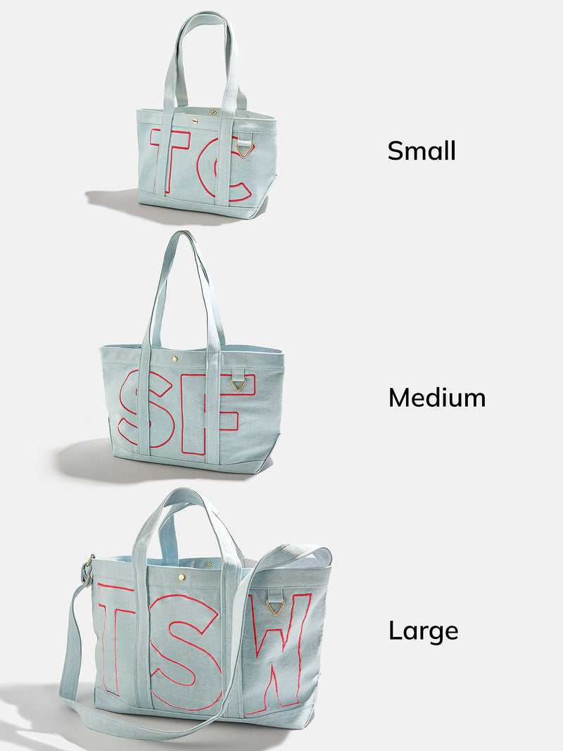BaubleBar Cherry Red - 
    Personalized canvas tote bag with custom embroidered initials 
  
