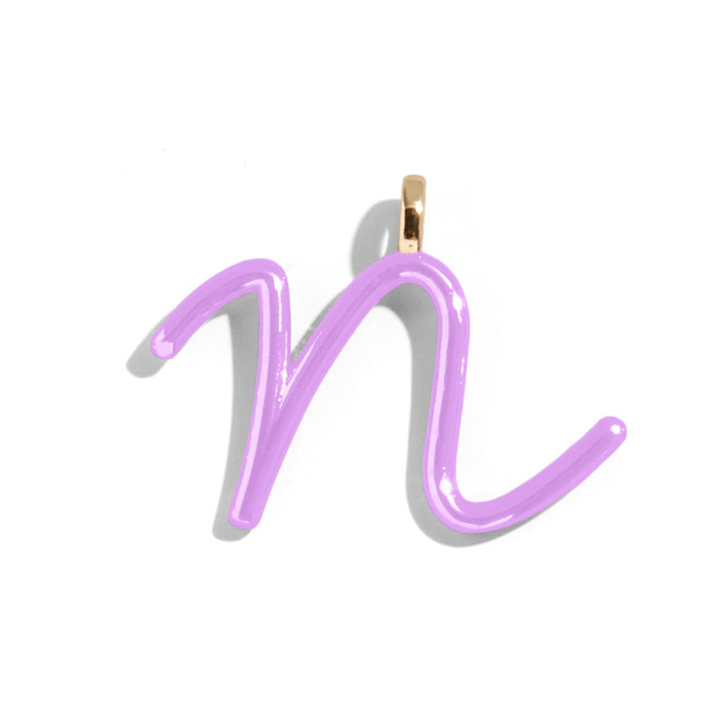 Custom Lilac Enamel Script Letter Charm - N