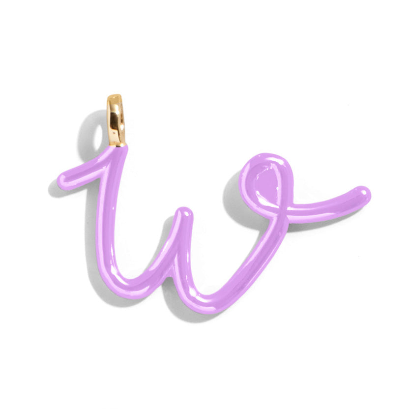 Custom Lilac Enamel Script Letter Charm - W