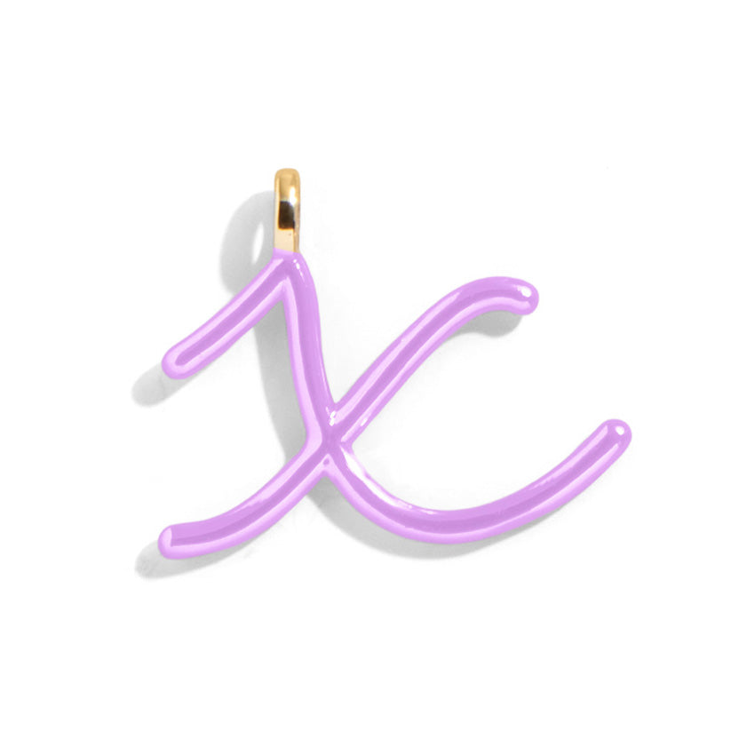 Custom Lilac Enamel Script Letter Charm - X