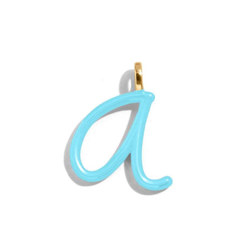 Custom Turquoise Enamel Script Letter Charm - A