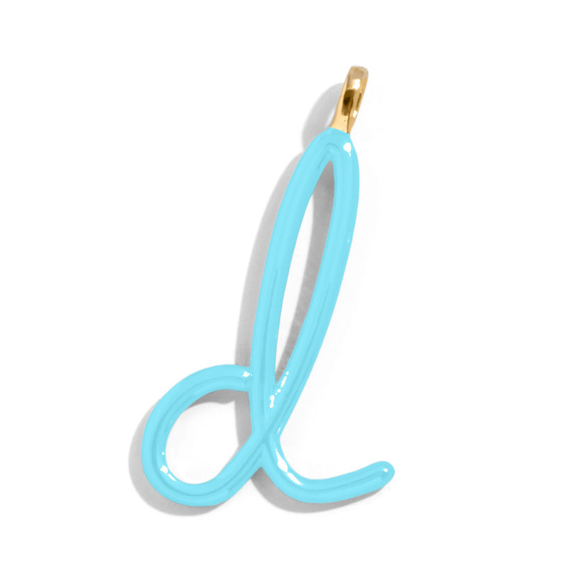 Custom Turquoise Enamel Script Letter Charm - D