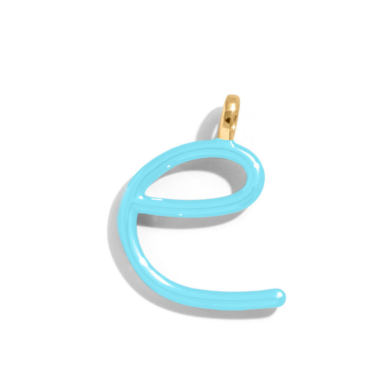 Custom Turquoise Enamel Script Letter Charm - E