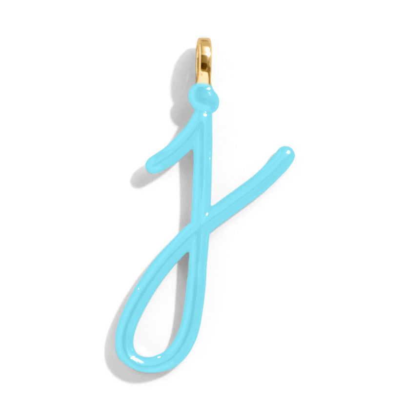 Custom Turquoise Enamel Script Letter Charm - J