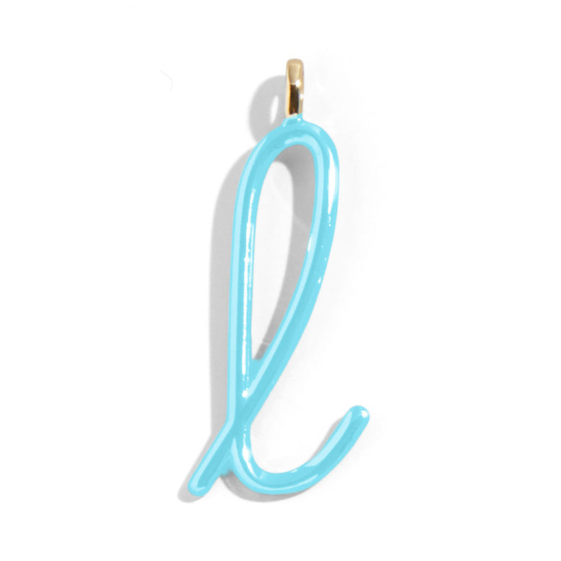 Custom Turquoise Enamel Script Letter Charm - L