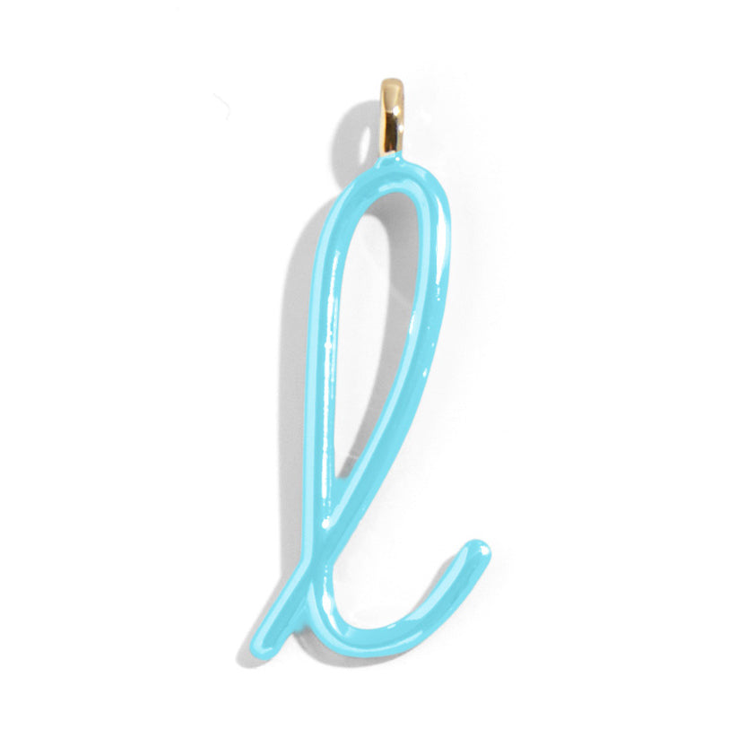 Custom Turquoise Enamel Script Letter Charm - L