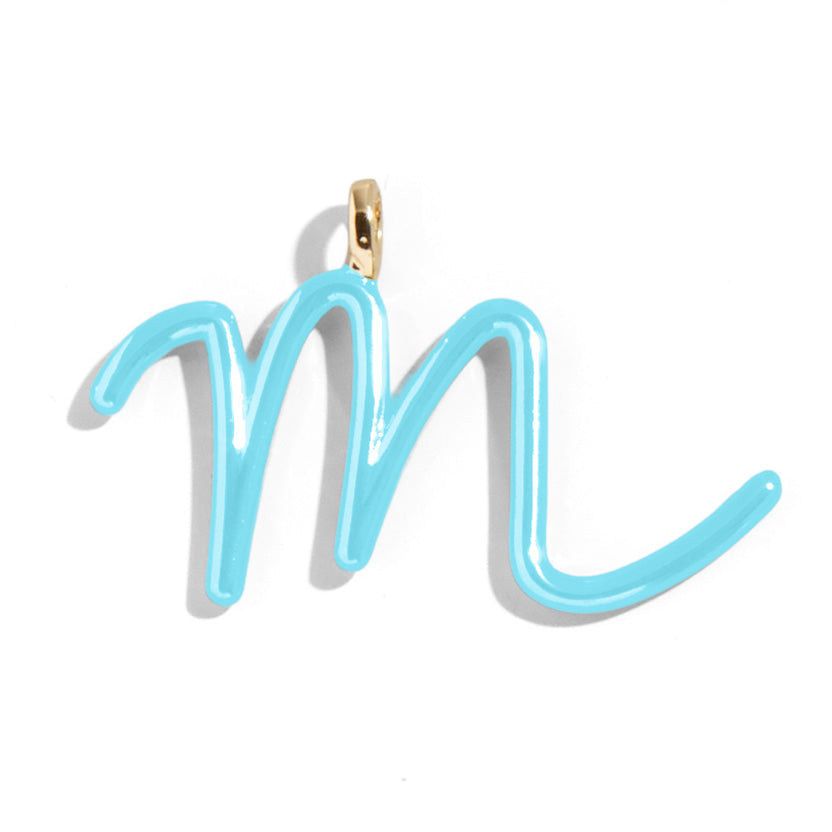 Custom Turquoise Enamel Script Letter Charm - M