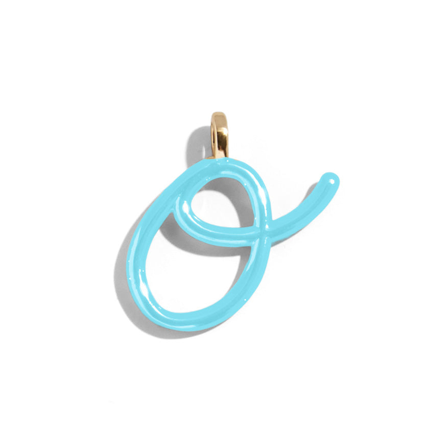 Custom Turquoise Enamel Script Letter Charm - O