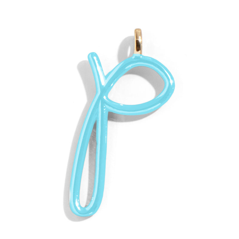 Custom Turquoise Enamel Script Letter Charm - P