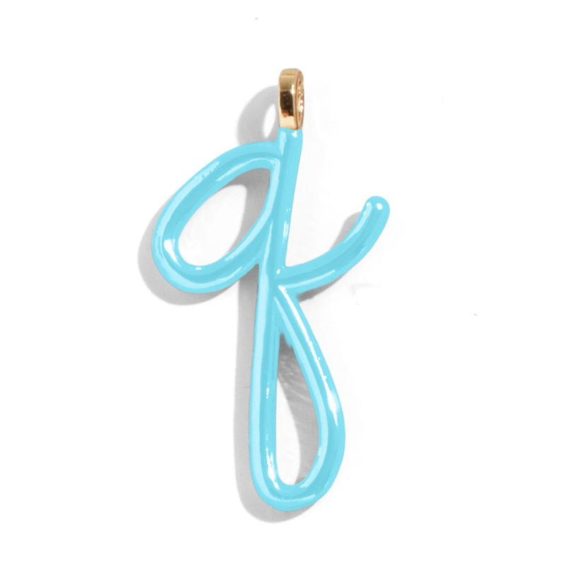 Custom Turquoise Enamel Script Letter Charm - Q