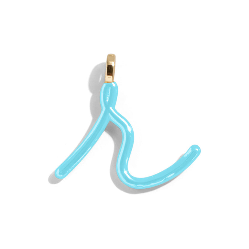Custom Turquoise Enamel Script Letter Charm - R