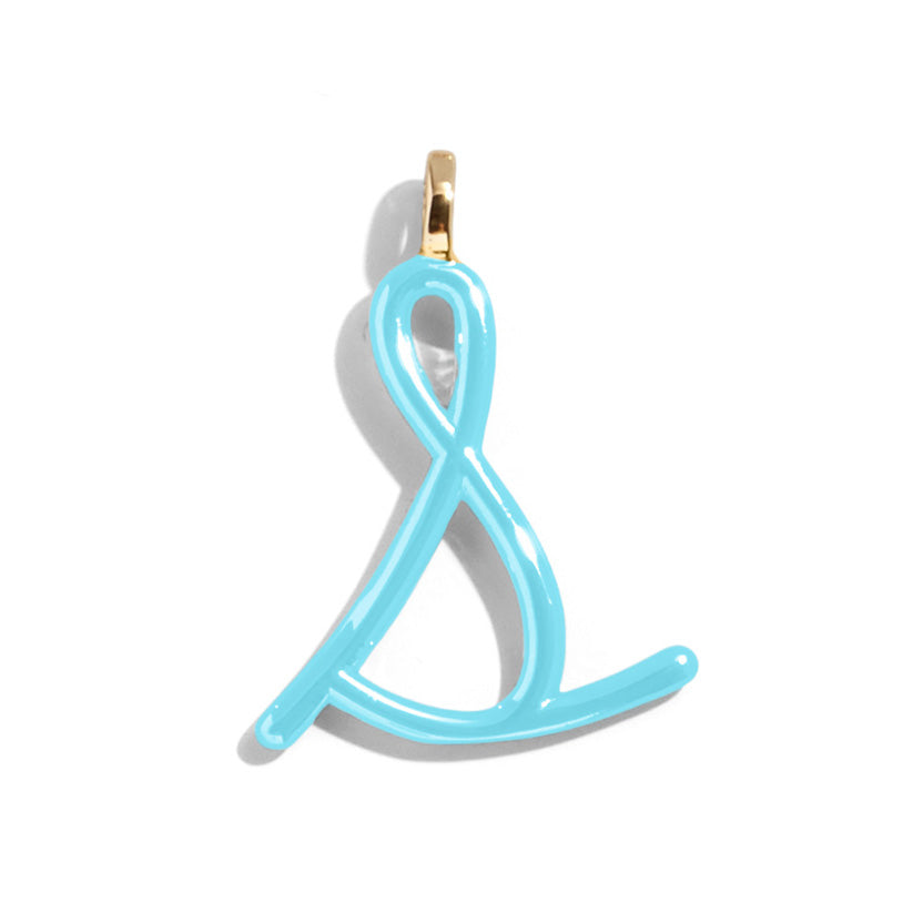 Custom Turquoise Enamel Script Letter Charm - S