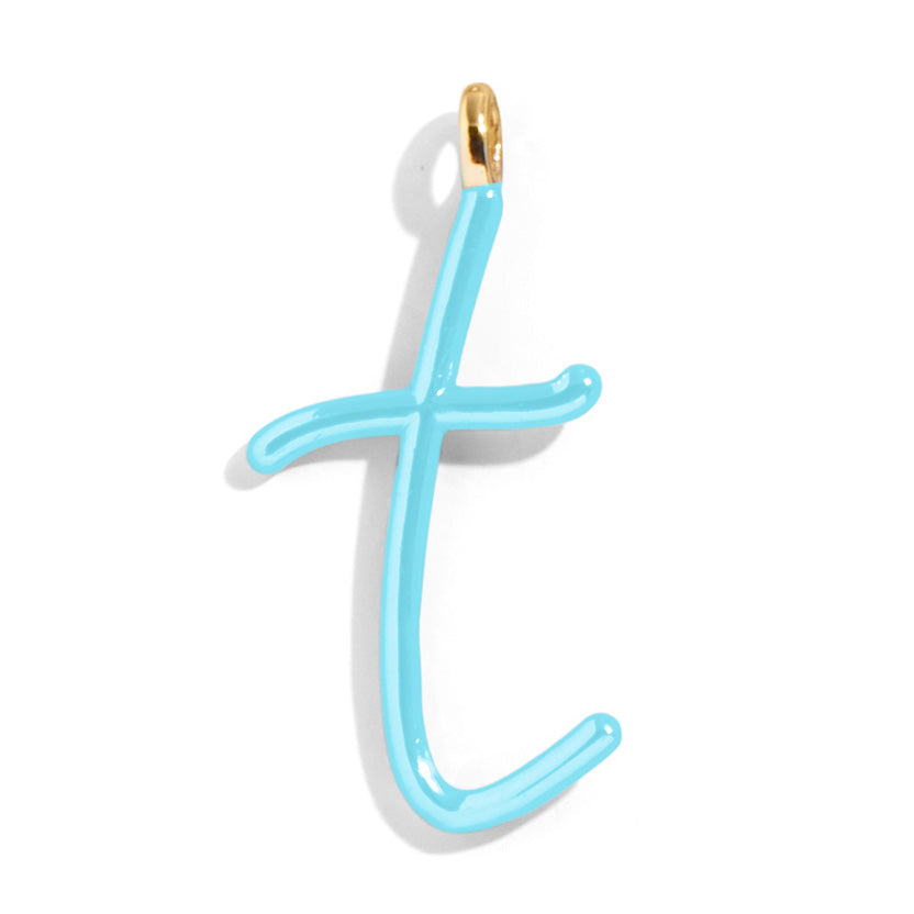 Custom Turquoise Enamel Script Letter Charm - T