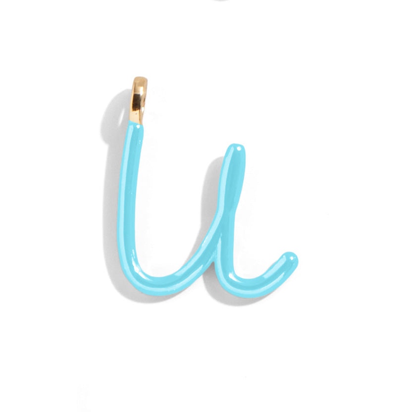 Custom Turquoise Enamel Script Letter Charm - U