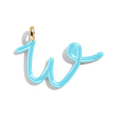 Custom Turquoise Enamel Script Letter Charm - W