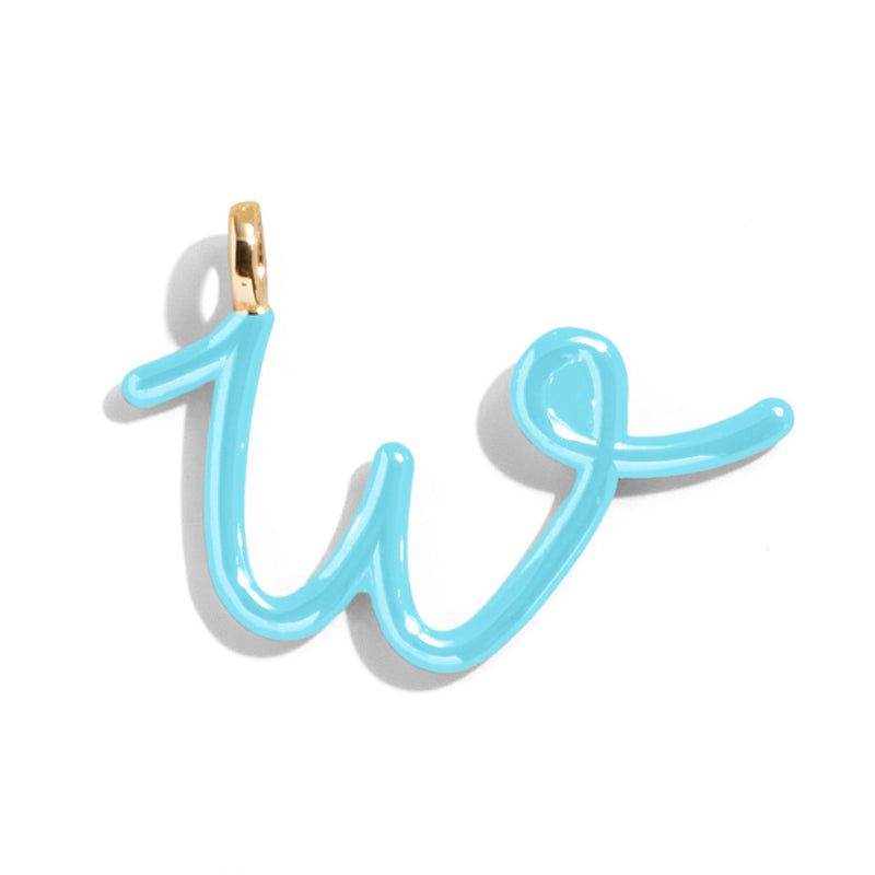 Custom Turquoise Enamel Script Letter Charm - W