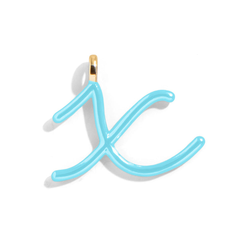 Custom Turquoise Enamel Script Letter Charm - X