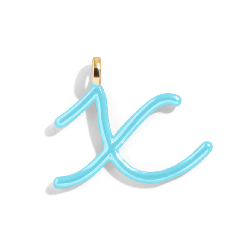 Custom Turquoise Enamel Script Letter Charm - X