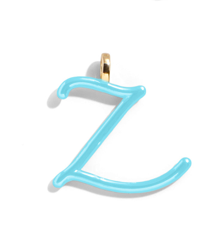 Custom Turquoise Enamel Script Letter Charm - Z