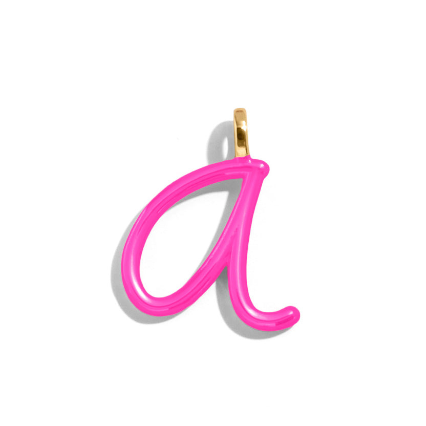 Custom Hot Pink Enamel Script Letter Charm - A