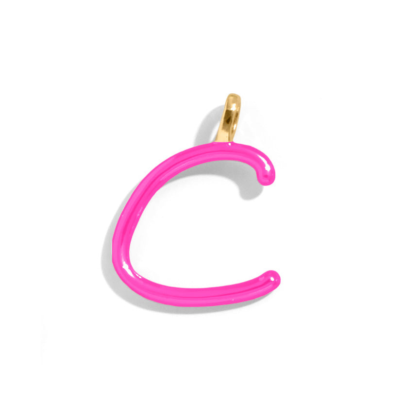Custom Hot Pink Enamel Script Letter Charm - C