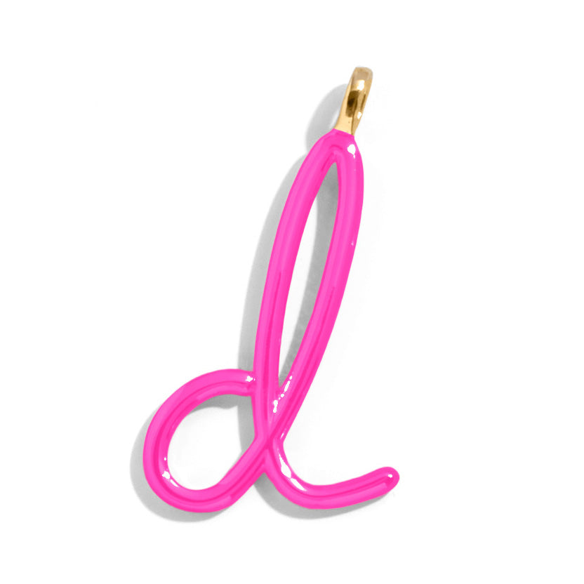 Custom Hot Pink Enamel Script Letter Charm - D