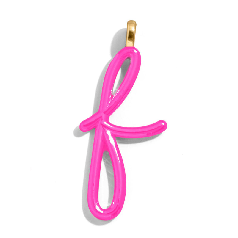 Custom Hot Pink Enamel Script Letter Charm - F