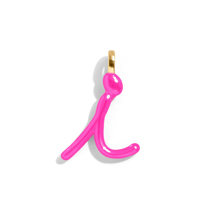 Custom Hot Pink Enamel Script Letter Charm - I