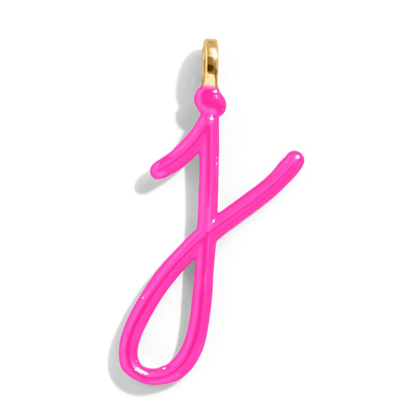 Custom Hot Pink Enamel Script Letter Charm - J
