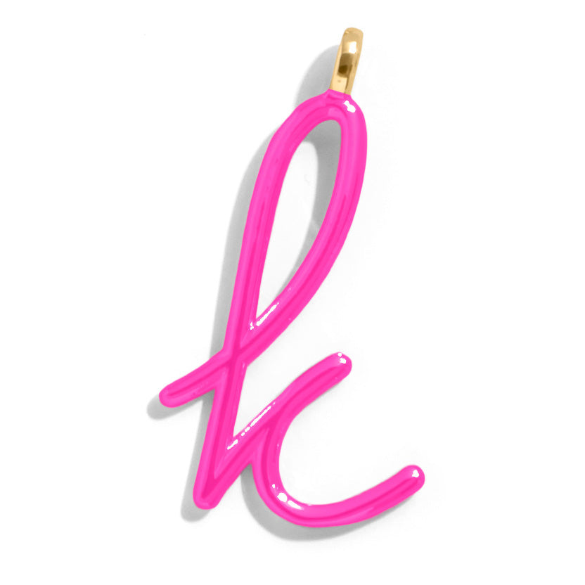 Custom Hot Pink Enamel Script Letter Charm - K