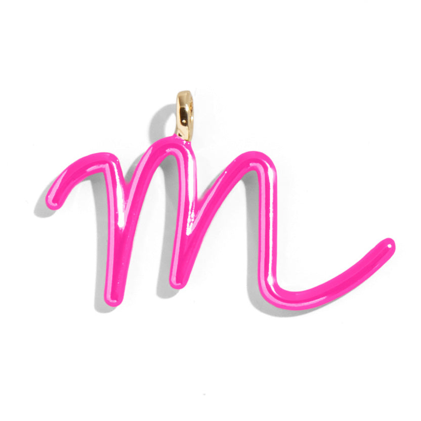 Custom Hot Pink Enamel Script Letter Charm - M