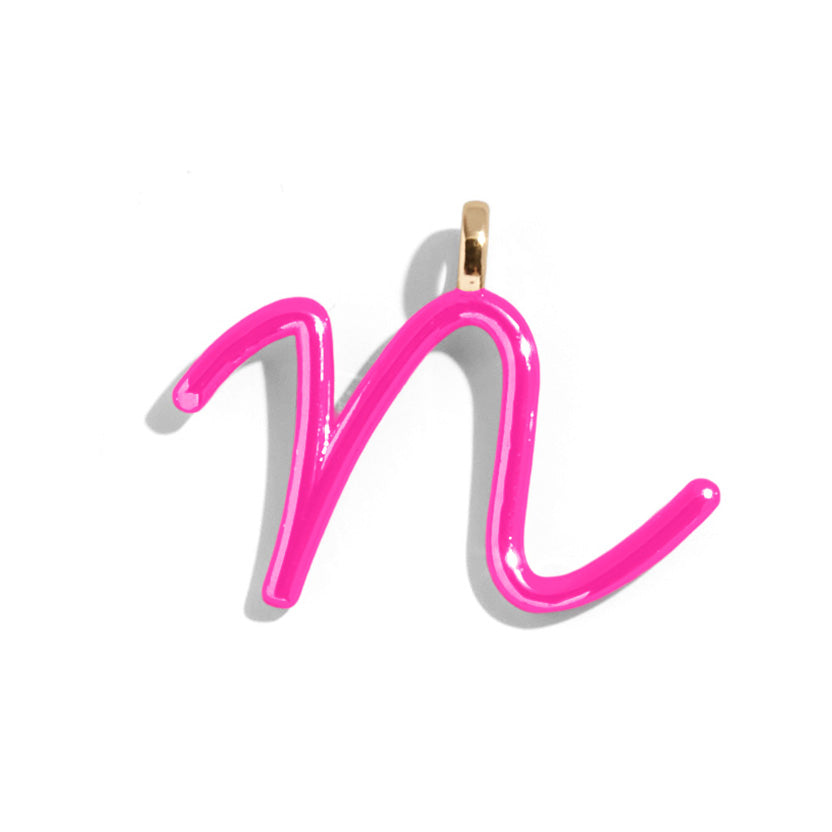 Custom Hot Pink Enamel Script Letter Charm - N