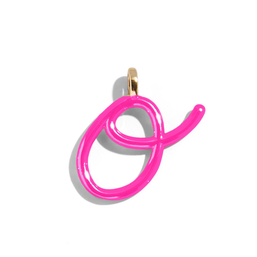 Custom Hot Pink Enamel Script Letter Charm - O