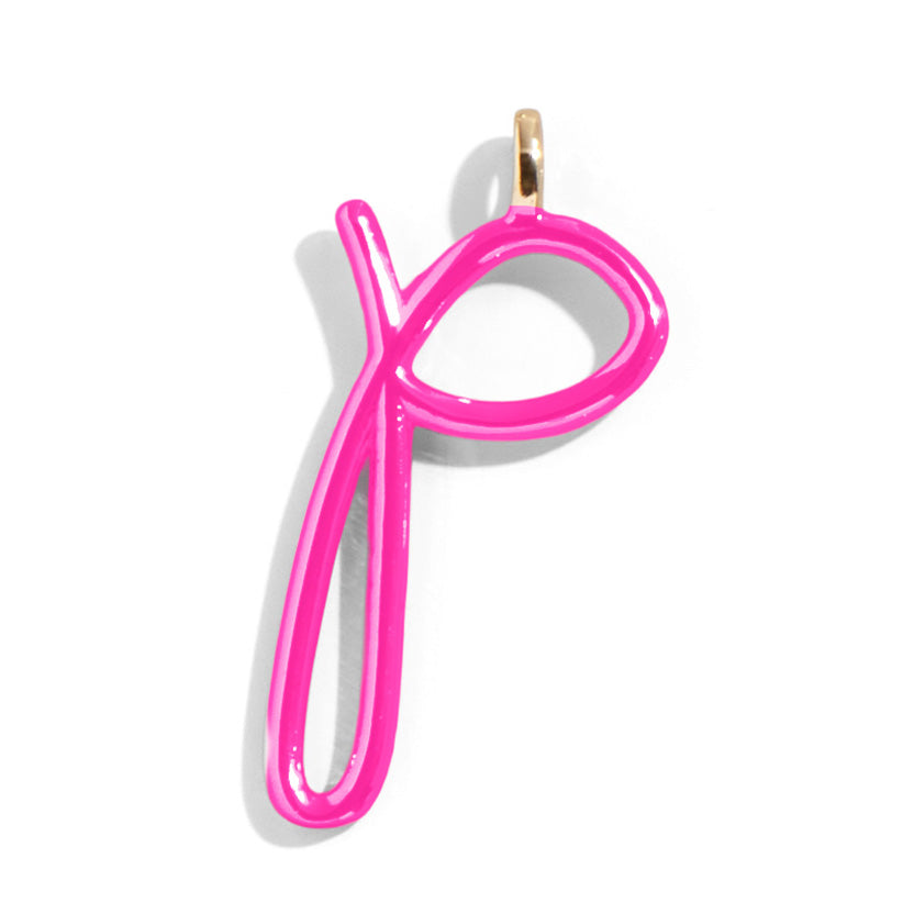 Custom Hot Pink Enamel Script Letter Charm - P