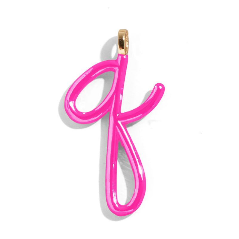 Custom Hot Pink Enamel Script Letter Charm - Q