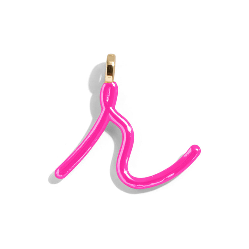 Custom Hot Pink Enamel Script Letter Charm - R
