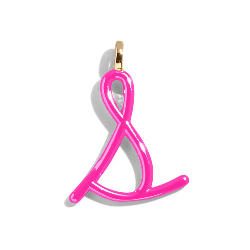 Custom Hot Pink Enamel Script Letter Charm - S