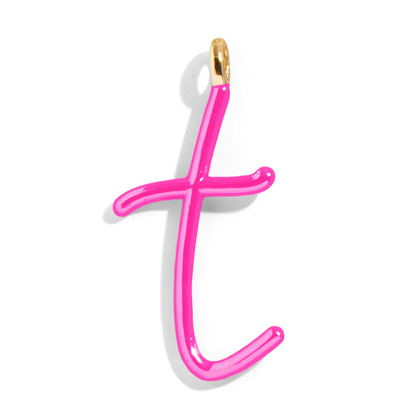 Custom Hot Pink Enamel Script Letter Charm - T