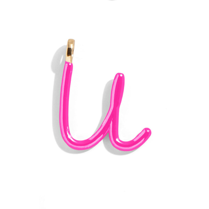 Custom Hot Pink Enamel Script Letter Charm - U