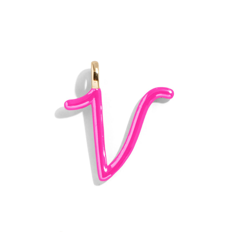 Custom Hot Pink Enamel Script Letter Charm - V