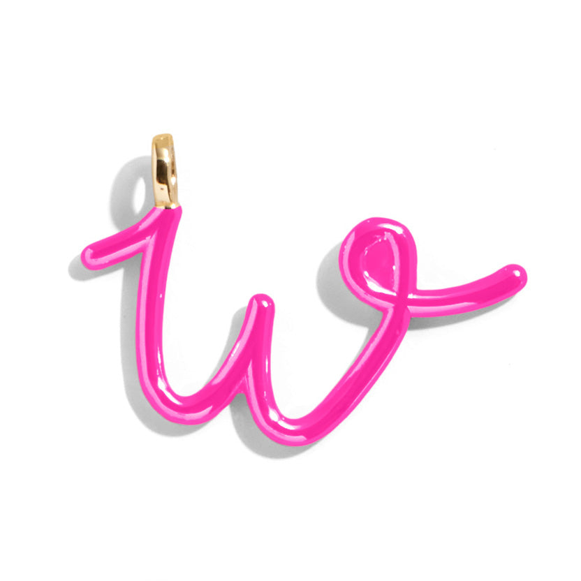 Custom Hot Pink Enamel Script Letter Charm - W
